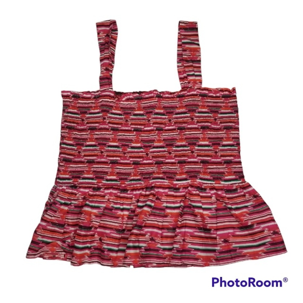 Loft Women's Pink Purple Ikat Smocked Peplum Cami Tank Top Blouse Stretch Size M
